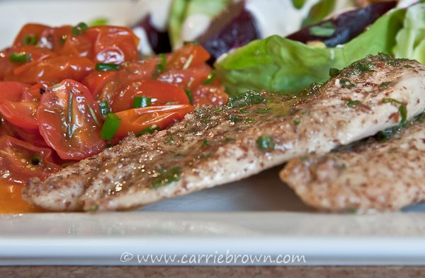 Chicken Cutlets with Herb Butter and Roasted Tomatoes with Chives