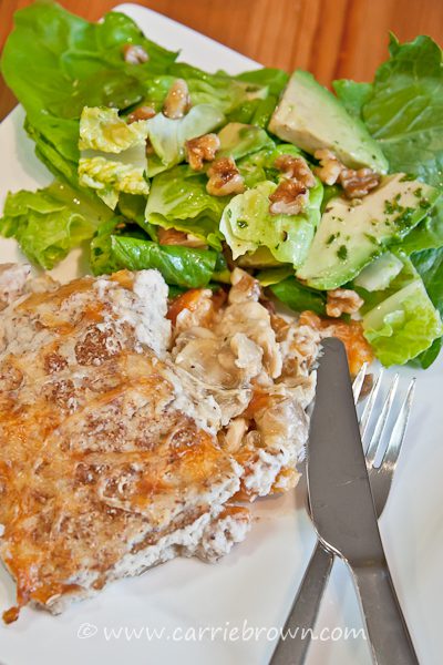 Chunky Chicken and Apricot Pie with Avocado and Walnut Salad