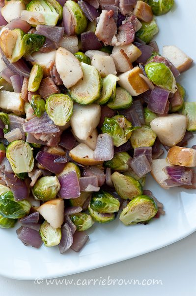Brussels Sprouts, Pear, and Bacon Hash | Carrie Brown